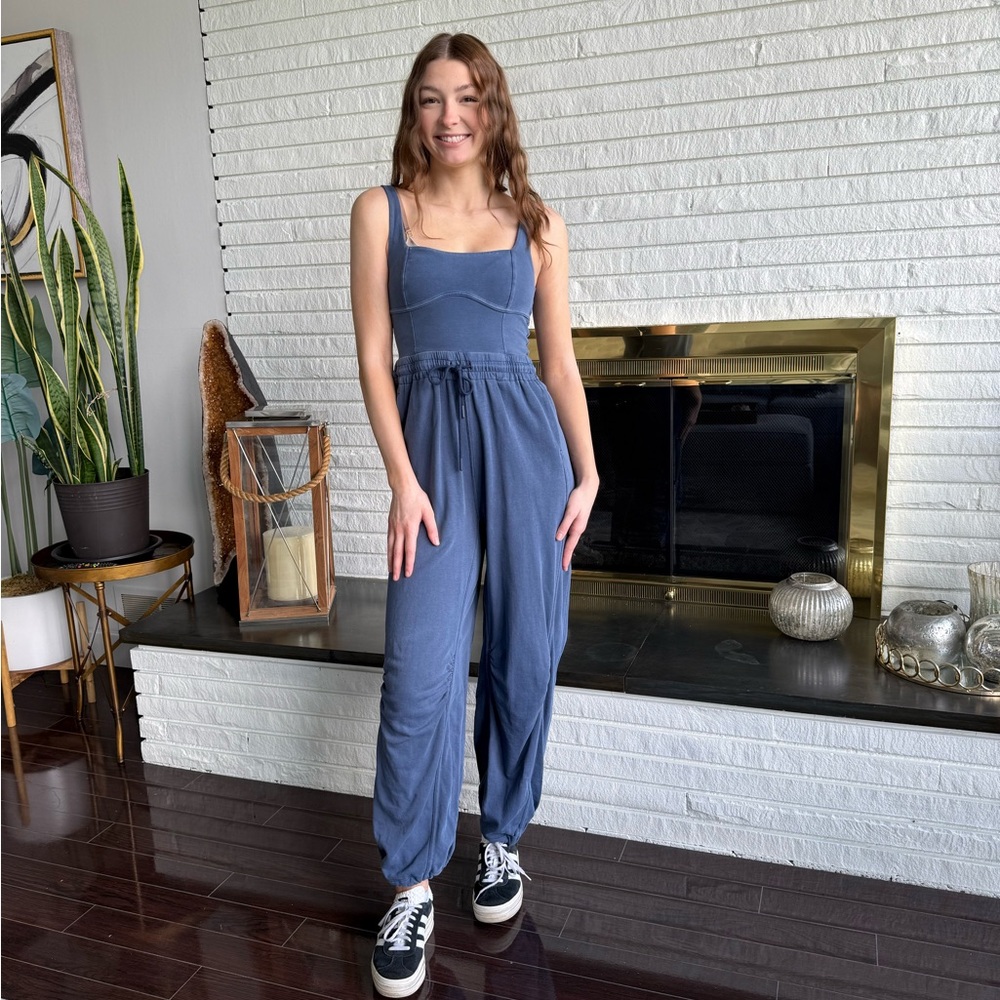Free People Navy Blue Drawstring Tank Jumpsuit XS worn once